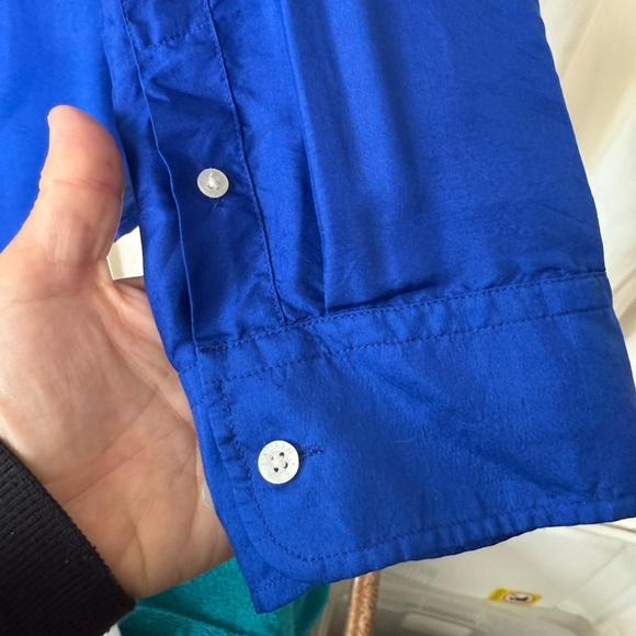 Lauren Ralph Lauren Women's Sz 12 100% Silk Royal Cobalt Blue Button Down Blouse - Picture 5 of 6